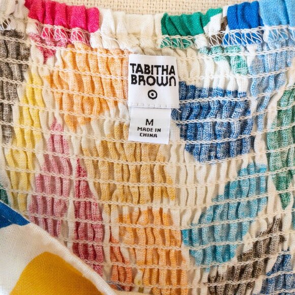 Tabitha Brown x Target Puff Sleeve Midi Dress M Colorful Leaf Print Linen Blend - Picture 3 of 4
